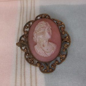 Antique Brass Resin Cameo Brooch